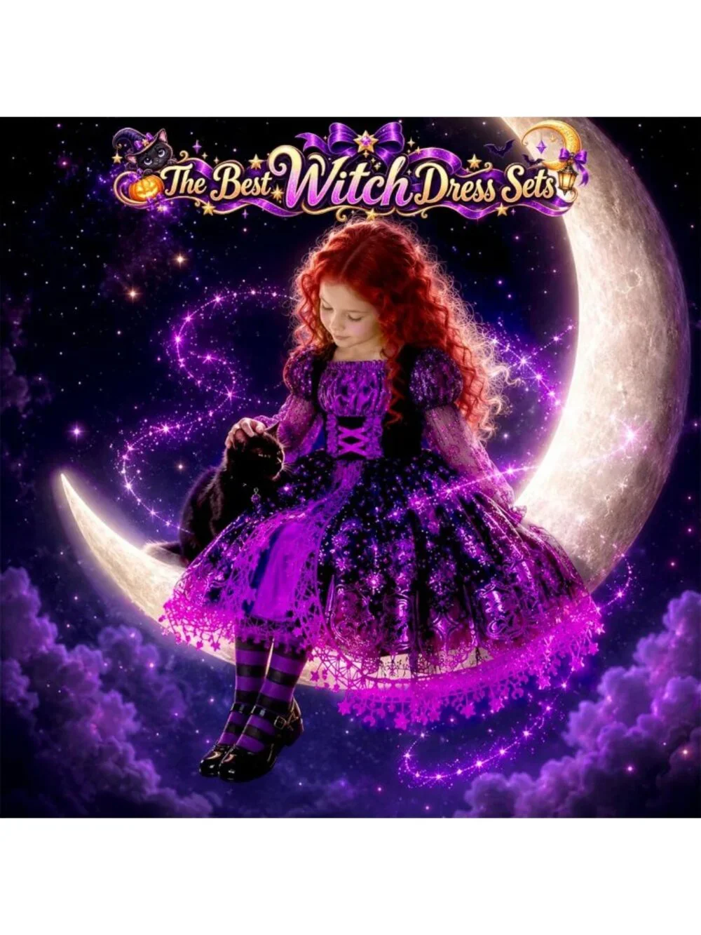 Light Up Witch Costume for Girls, Spooky Halloween Outfit for Kids 3-10